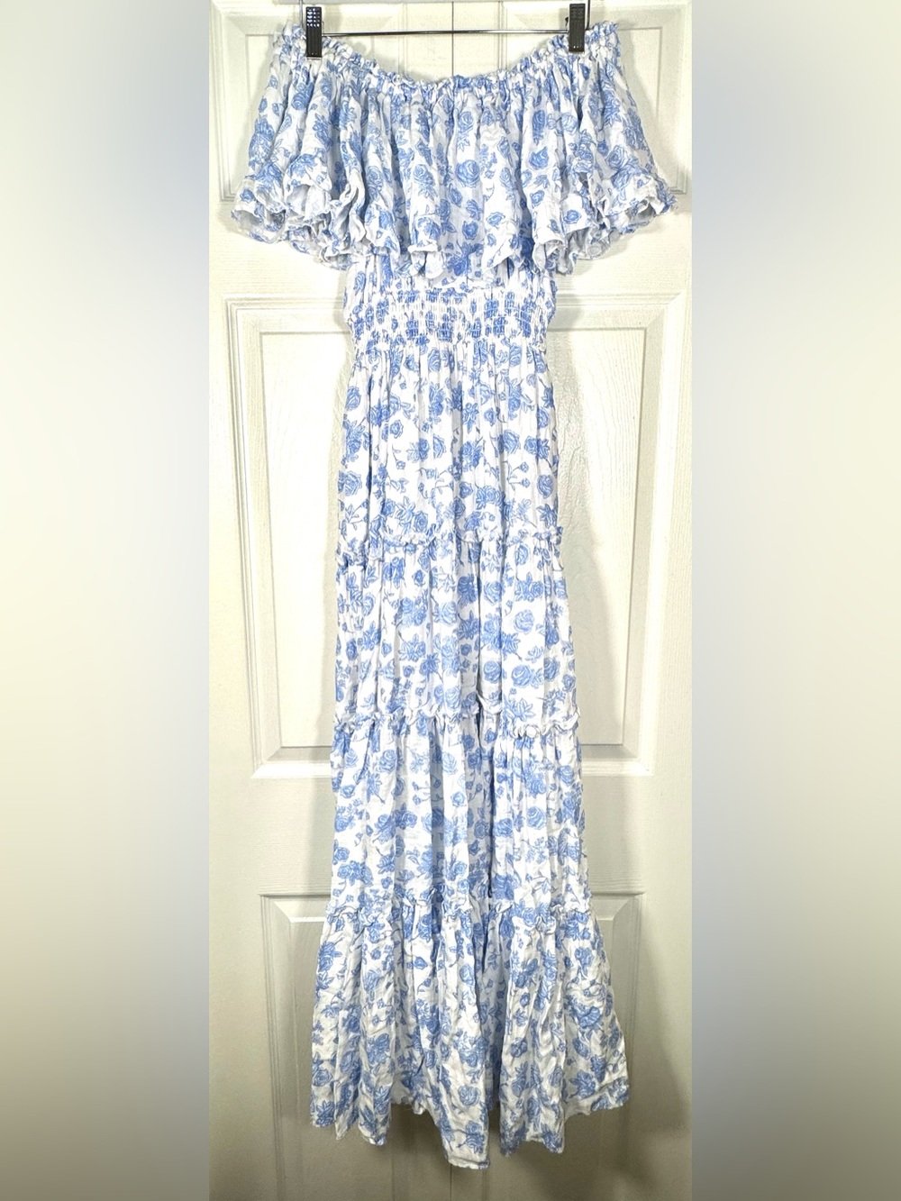 Mable x Anthropologie Rose Garden Tiered Ruffle Maxi/Midi Dress Blue Floral S - Picture 3 of 12